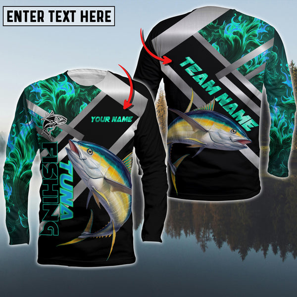 Maxcorners Tuna Fishing Cyan Smoke Pattern Pro Sport Jersey Personalized Name And Team Name Long Sweat Shirt