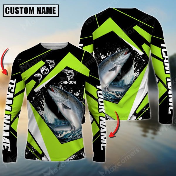 Maxcorner Chinook Fishing  Jersey Green Line Pattern Personalized 3D Long Sleeve Shirt