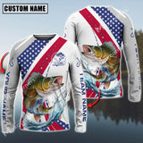 Maxcorner Walleye Fishing USA Flag Grey Pattern Personalized 3D Long Sleeve Shirt