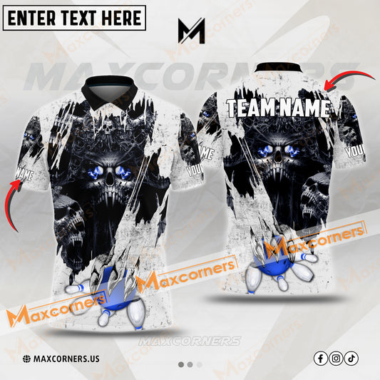 Maxcorners Bowling Ball And Pins Skull Halloween Pattern Multicolor Option Customized Name, Team Name 3D Shirt (4 colors)