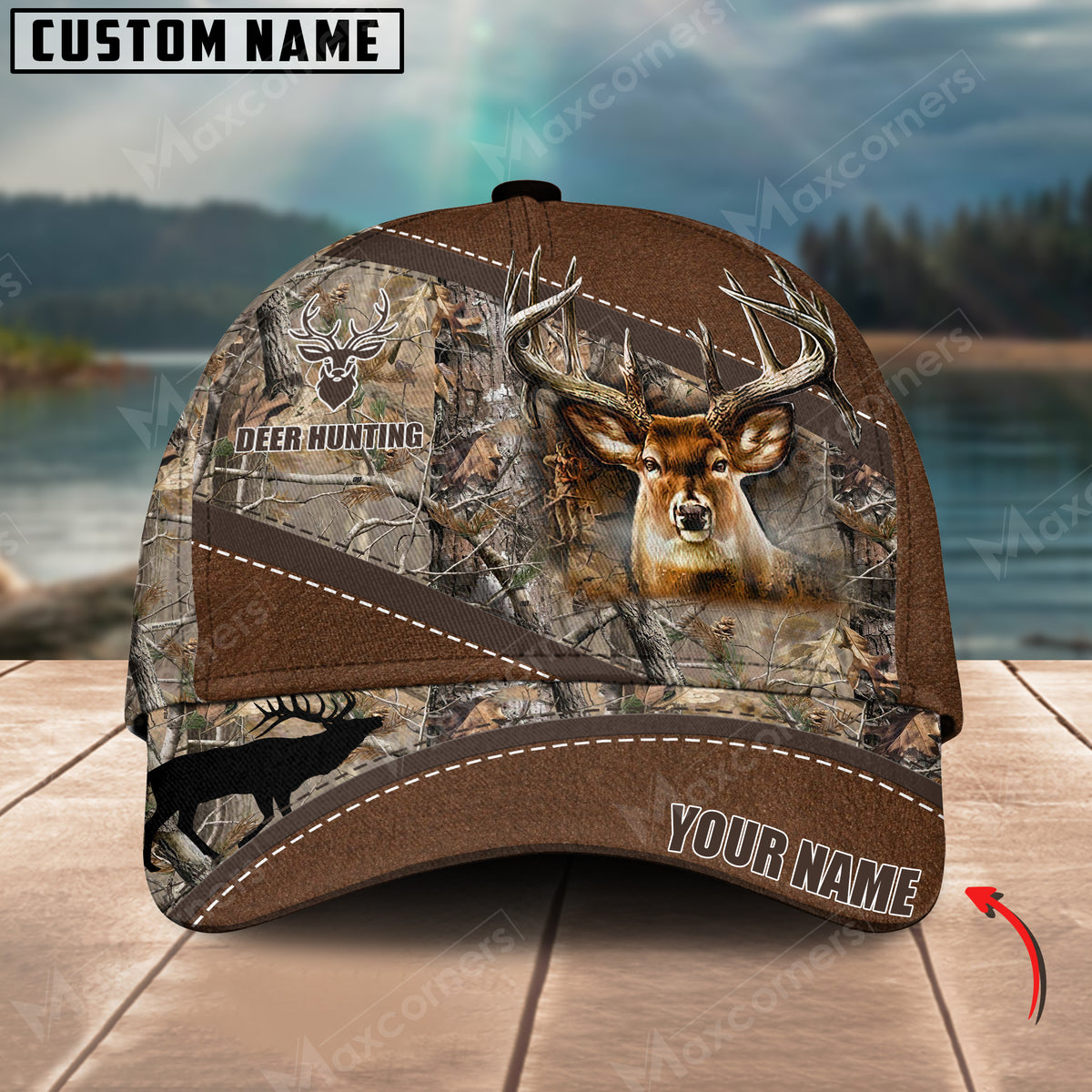 Maxcorners Deer Hunting Camo Pattern Multicolor Personalized Name 3D Cap