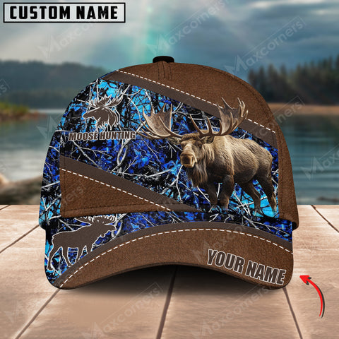 Maxcorners Moose Hunting Camo Pattern Multicolor Personalized Name 3D Cap