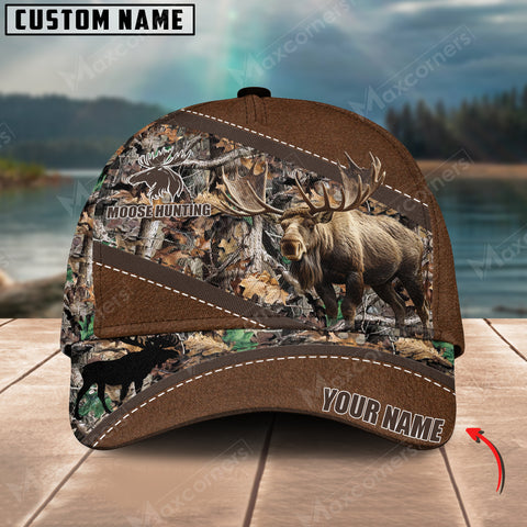 Maxcorners Moose Hunting Camo Pattern Multicolor Personalized Name 3D Cap