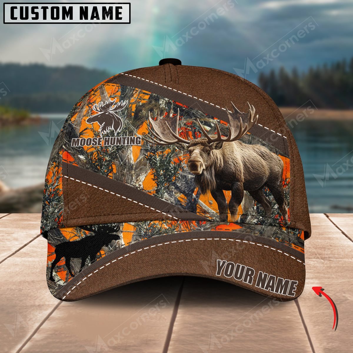 Maxcorners Moose Hunting Camo Pattern Multicolor Personalized Name 3D Cap