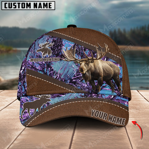 Maxcorners Moose Hunting Camo Pattern Multicolor Personalized Name 3D Cap