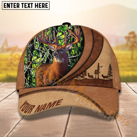 Maxcorners Deer Hunting Leather Pattern Personalized Name 3D Cap (8 colors)