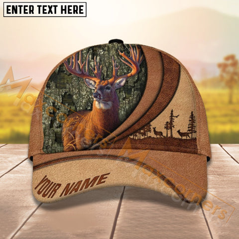 Maxcorners Deer Hunting Leather Pattern Personalized Name 3D Cap (8 colors)