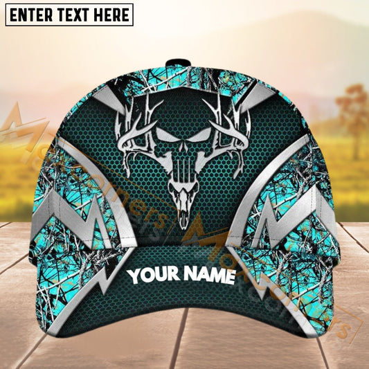 Maxcorners Deer Hunting Logo Silver Pattern Personalized Name 3D Cap (8 colors)