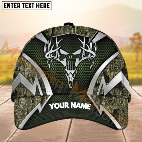 Maxcorners Deer Hunting Logo Silver Pattern Personalized Name 3D Cap (8 colors)