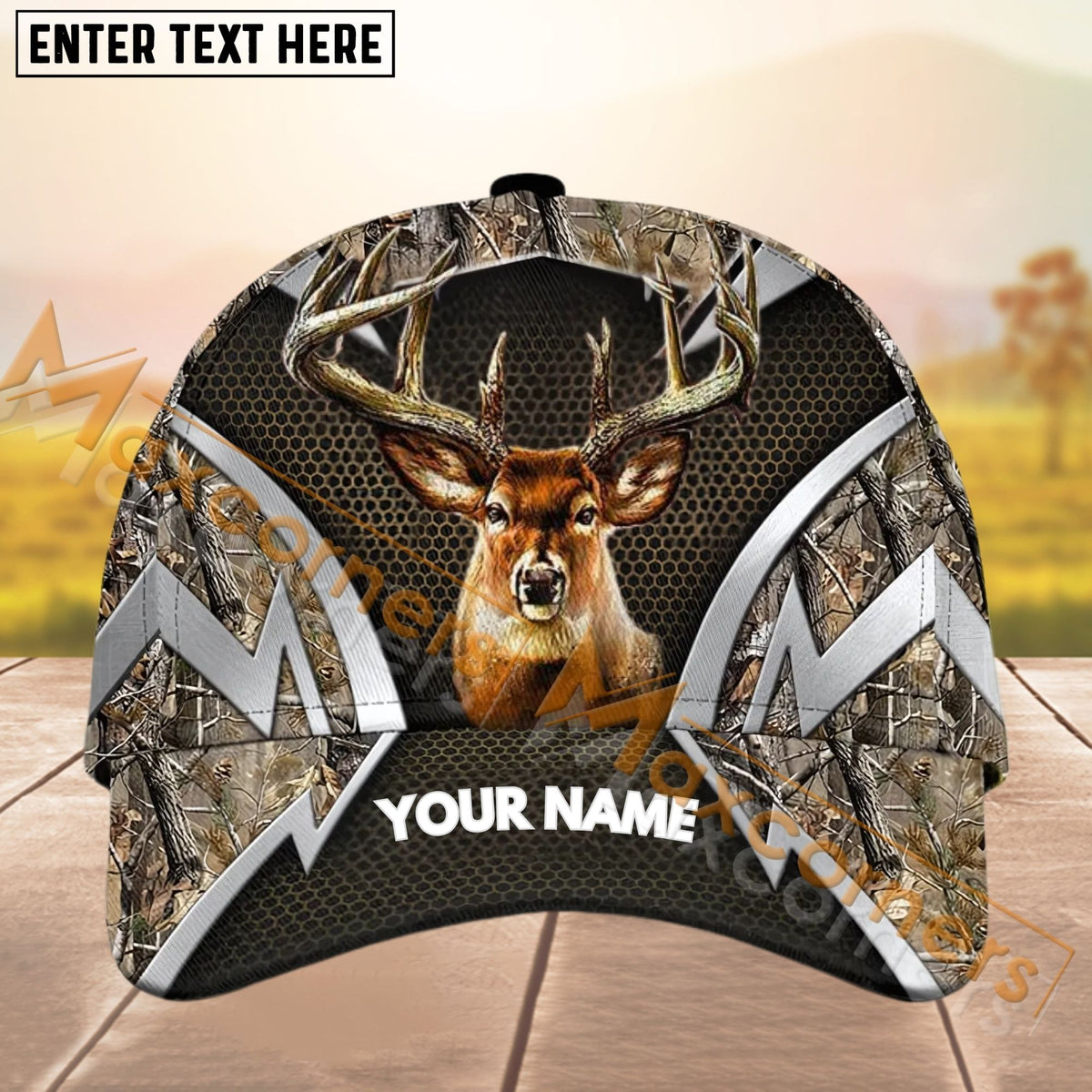 Maxcorners Deer Hunting Silver Pattern Personalized Name 3D Cap (4 colors)