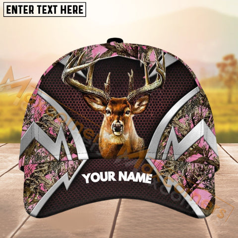 Maxcorners Deer Hunting Silver Pattern Personalized Name 3D Cap (4 colors)