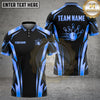 Maxcorners Bowling Shirt Dynamic Strike Ball Graphic Geometric Blue Accents Multi Options Personalized Name, Team Name Unisex 3D Shirt (4 Colors)