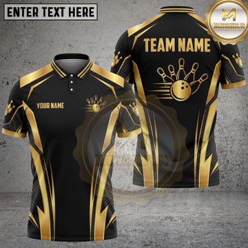 Maxcorners Bowling Shirt Dynamic Strike Ball Graphic Geometric Blue Accents Multi Options Personalized Name, Team Name Unisex 3D Shirt (4 Colors)