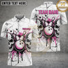 Maxcorners Skull Bowling Polo Shirt Green Splatter Cracked Texture and Twin Skull Graphic Multi Options Personalized Name, Team Name Unisex 3D Shirt (4 Colors)