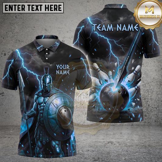 Maxcorners Bowling Spartan Warrior Lightning Strike Stormy Sky Personalized Name Team Name Athletic Performance Unisex 3D Shirt (4 Colors)