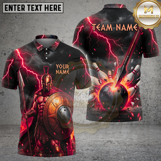 Maxcorners Bowling Spartan Warrior Lightning Strike Stormy Sky Personalized Name Team Name Athletic Performance Unisex 3D Shirt (4 Colors)
