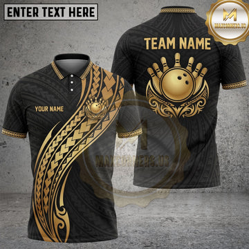 Maxcorners Bowling Tribal Design Striking Ball Emblem Bold Pattern Personalized Name & Team Name Unisex 3D Shirt (4 Colors)