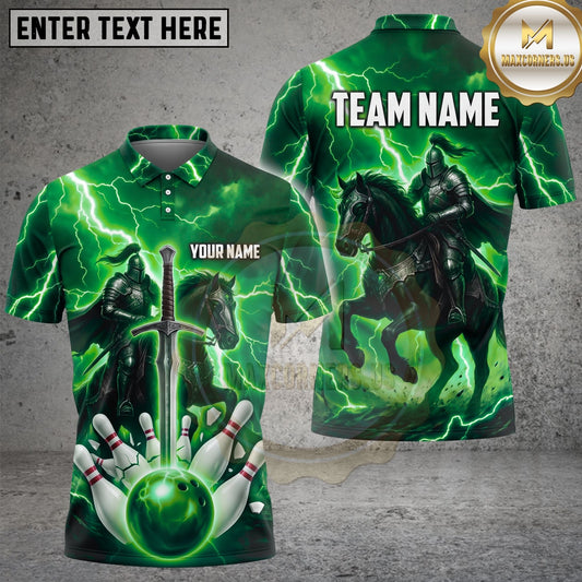 Maxcorners Bowling Medieval Armored Knight On Horseback Sword Lightning Bowling Ball Pins Multi Options Personalized Name, Team Name Unisex 3D Shirt (4 Colors)