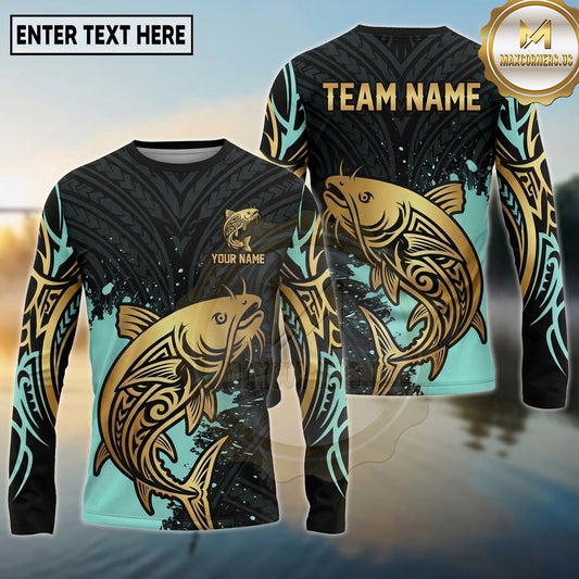 Maxcorners Fishing Black Gold Tribal Polynesian Design Custom Name & Team Name 3D Shirts (13 Breeds)