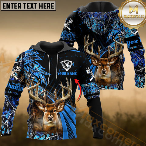 Maxcorners Deer Hunting Blue Camo Dot Pattern Custom Name Shirt 3D All Over Printed Clothes