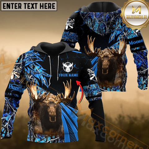 Maxcorners Moose Hunting Blue Camo Dot Pattern Custom Name Shirt 3D All Over Printed Clothes