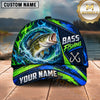 Maxcorners Fishing Water Splash Green Blue Flames Fish Hooks Personalized Name Unisex Classic Cap