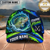 Maxcorners Fishing Water Splash Green Blue Flames Fish Hooks Personalized Name Unisex Classic Cap