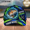 Maxcorners Fishing Water Splash Green Blue Flames Fish Hooks Personalized Name Unisex Classic Cap