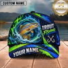 Maxcorners Fishing Water Splash Green Blue Flames Fish Hooks Personalized Name Unisex Classic Cap