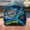 Maxcorners Fishing Blue Splash Honeycomb Pattern Brush Strokes Fish Hooks Personalized Name Unisex Classic Cap