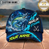 Maxcorners Fishing Blue Splash Honeycomb Pattern Brush Strokes Fish Hooks Personalized Name Unisex Classic Cap