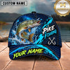 Maxcorners Fishing Blue Splash Honeycomb Pattern Brush Strokes Fish Hooks Personalized Name Unisex Classic Cap