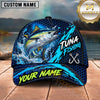 Maxcorners Fishing Blue Splash Honeycomb Pattern Brush Strokes Fish Hooks Personalized Name Unisex Classic Cap