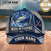 Maxcorners Fishing Silver Metal Frame Honeycomb Grid Navy Blue Water Splash Fish Hooks Personalized Name Unisex Classic Cap