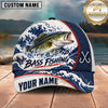 Maxcorners Fishing Japanese Ocean Wave Water Splash Honeycomb Grid Fish Hooks Personalized Name Unisex Classic Cap