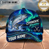 Maxcorners Fishing Northern Lights Aurora Green Night Sky Water Splash Fish Hooks Personalized Name Unisex Classic Cap