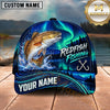 Maxcorners Fishing Northern Lights Aurora Green Night Sky Water Splash Fish Hooks Personalized Name Unisex Classic Cap