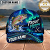 Maxcorners Fishing Northern Lights Aurora Green Night Sky Water Splash Fish Hooks Personalized Name Unisex Classic Cap