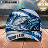 Maxcorners Fishing White Blue Water Splash Honeycomb Grid Forest Silhouettes Fish Hooks Personalized Name Unisex Classic Cap