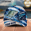 Maxcorners Fishing White Blue Water Splash Honeycomb Grid Forest Silhouettes Fish Hooks Personalized Name Unisex Classic Cap