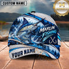 Maxcorners Fishing White Blue Water Splash Honeycomb Grid Forest Silhouettes Fish Hooks Personalized Name Unisex Classic Cap