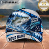Maxcorners Fishing White Blue Water Splash Honeycomb Grid Forest Silhouettes Fish Hooks Personalized Name Unisex Classic Cap