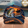 Maxcorners Fishing Sunset Angler Silhouette Honeycomb Grid Orange Splash Fish Hooks Personalized Name Unisex Classic Cap