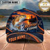 Maxcorners Fishing Sunset Angler Silhouette Honeycomb Grid Orange Splash Fish Hooks Personalized Name Unisex Classic Cap