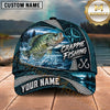 Maxcorners Fishing Nautical Compass Topo Map Blue Water Splash Honeycomb Grid Fish Hooks Personalized Name Unisex Classic Cap