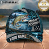 Maxcorners Fishing Nautical Compass Topo Map Blue Water Splash Honeycomb Grid Fish Hooks Personalized Name Unisex Classic Cap