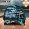 Maxcorners Fishing Nautical Compass Topo Map Blue Water Splash Honeycomb Grid Fish Hooks Personalized Name Unisex Classic Cap