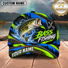 Maxcorners Fishing Neon Lime Green Blue Water Splash Honeycomb Grid Brush Strokes Fish Hooks Personalized Name Unisex Classic Cap
