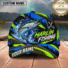 Maxcorners Fishing Neon Lime Green Blue Water Splash Honeycomb Grid Brush Strokes Fish Hooks Personalized Name Unisex Classic Cap