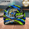 Maxcorners Fishing Neon Lime Green Blue Water Splash Honeycomb Grid Brush Strokes Fish Hooks Personalized Name Unisex Classic Cap